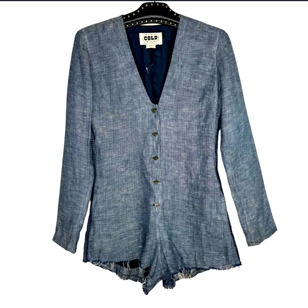 STONE COLD FOX SHORT ROMPER LINED RAW HEM Women's Blue Jacket Womens Size Small